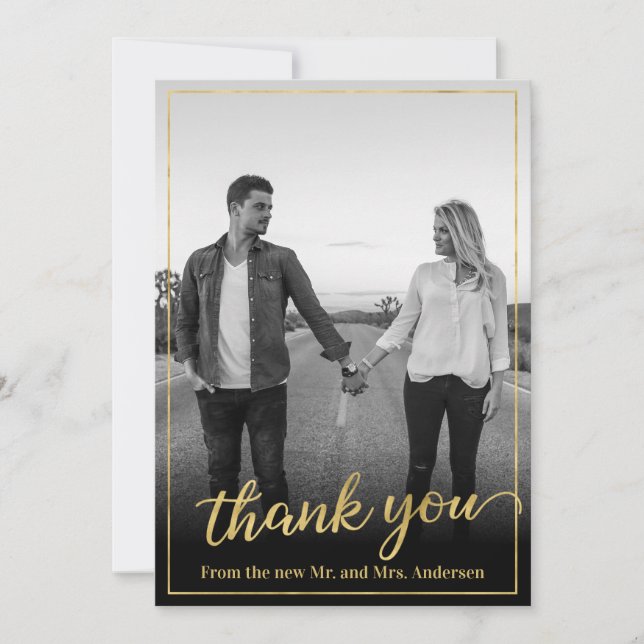 Custom Photo Gold Frame Thank You Card (Front)