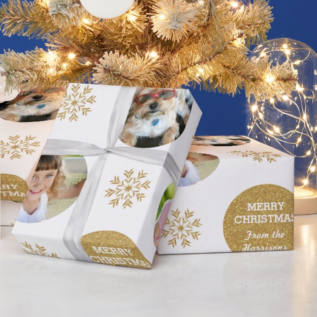 Custom Photo Gold Glitter Look Gift Wrap (Holidays)