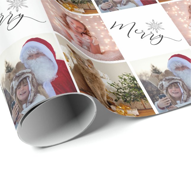 Custom Photo Gold Glitter Snowflake Christmas Wrap Wrapping Paper (Roll Corner)