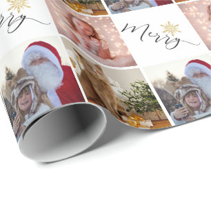 Custom Photo Gold Glitter Snowflake Christmas Wrapping Paper
