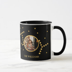 Custom Photo Gold maroon black Christmas Holiday Mug