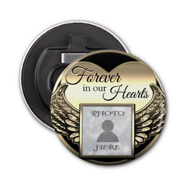 Custom Photo Gold Memorial Heart  Bottle Opener (Front)