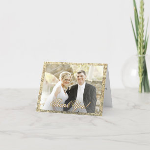 Custom Photo Gold Sequin Thank You Card