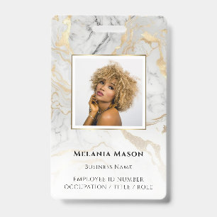 Custom Photo Gold White Marble Elegant Staff  Badge