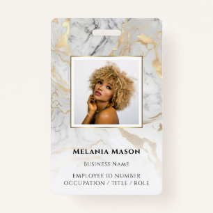 Custom Photo Gold White Marble Elegant Staff  Badge