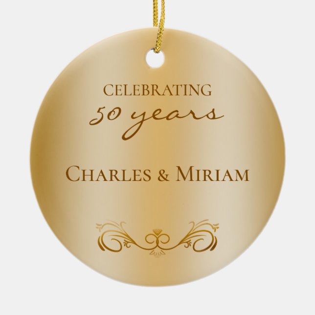 Custom Photo Golden 50th Wedding Anniversary Gift Ceramic Ornament (Front)