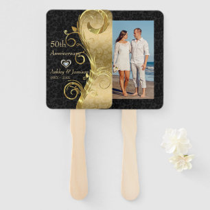 Custom Photo Golden Damask  Hand Fan
