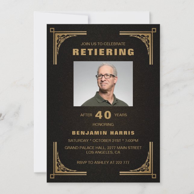 Custom Photo Golden Frame  Invitation (Front)