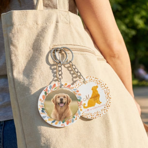 Custom Photo Golden Retriever - Pastel Orange Keychain
