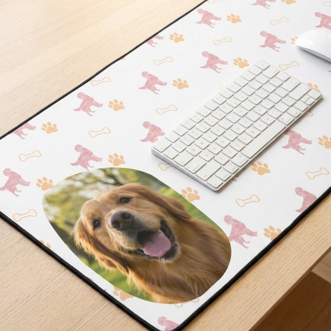 Custom Photo Golden Retriever Pastel Pink Desk Mat (Creator Uploaded)