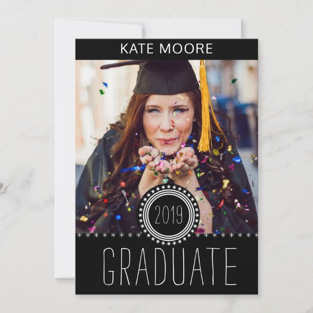 Custom Photo Grad Cap And Gown Party Invitation (Front)