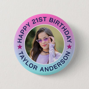 Custom Photo Gradient Pattern Retro Happy Birthday 2 Inch Round Button