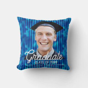 Custom Photo Graduate Class of 2026 Blue Lines Throw Pillow