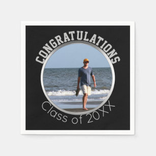 Custom Photo Graduation Black & Silver Napkin