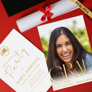 Custom Photo Graduation Gold Foil Invitation
