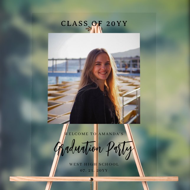 Custom Photo Graduation Welcome Party Acrylic Sign (Neutral)