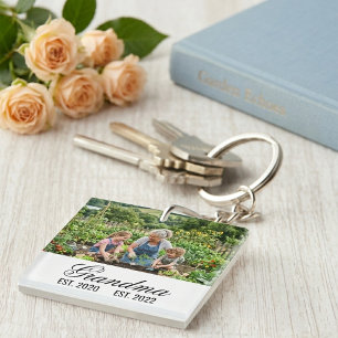 Custom Photo Grandma Established Family Keepsake Keychain