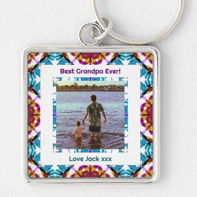 Custom Photo Grandparents Day Best Grandpa Ever Keychain (Front)