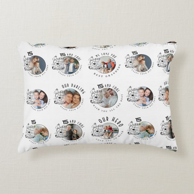 Custom Photo Grandson Birthday Accent Pillow (Front)
