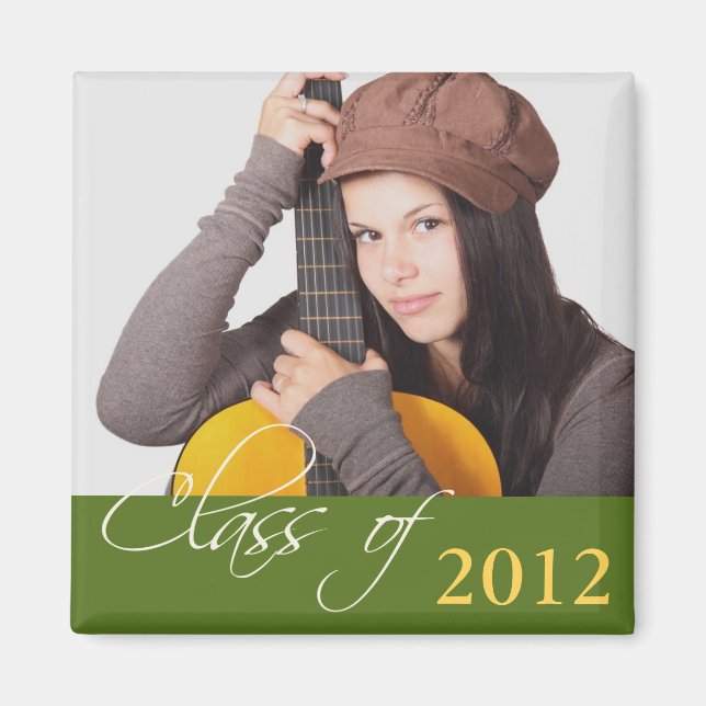 Custom photo green class of school graduation magnet (Front)