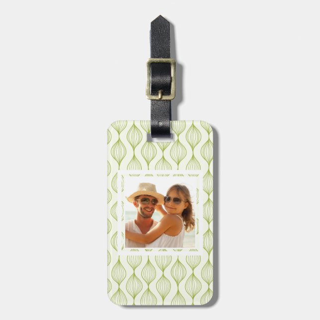 Custom Photo Green ogee pattern Luggage Tag (Front Vertical)