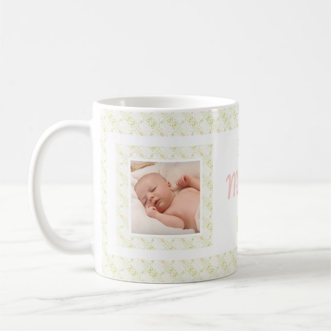 Custom Photo Green Pattern Mother’s Day Best Mom Coffee Mug (Left)