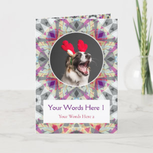 Custom Photo Greeting Grey Purple Christmas Star Holiday Card