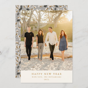 Custom Photo Grey Art Elegant Vertical New Year  Holiday Card