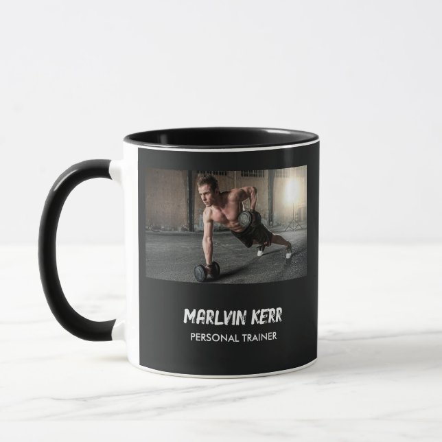 Custom photo gym business grey mug (Left)