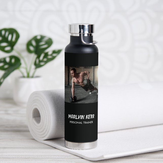 Custom photo gym business grey water bottle (Yoga)