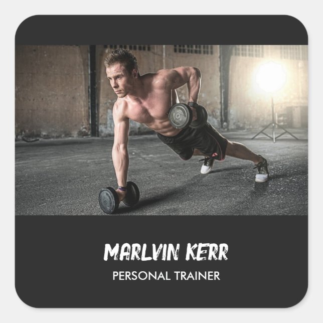 Custom photo gym grey square sticker (Front)