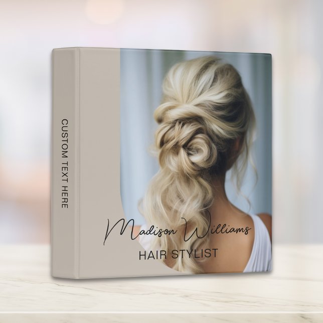 Custom Photo Hair Stylist Business Beige Binder (Custom Photo Hair Stylist Business Beige 3 Ring Binder)