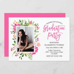 Custom Photo Hand Lettered Graduation Floral Invitation