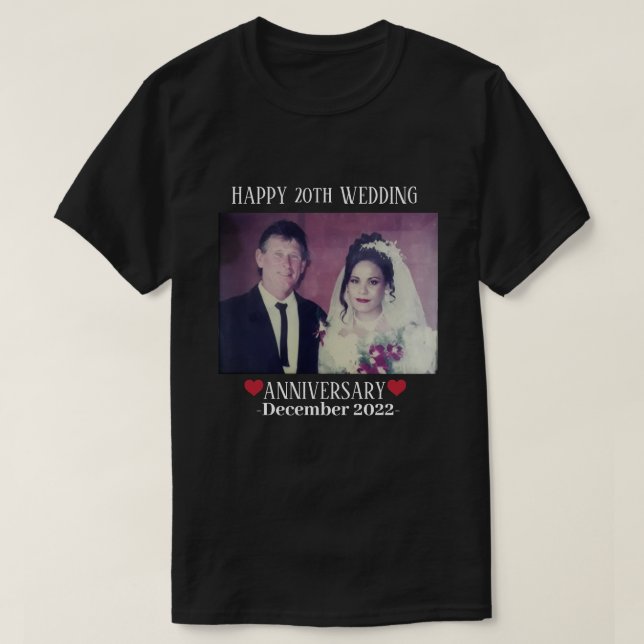 Custom Photo Happy 20th Wedding Anniversary Black T-Shirt (Design Front)