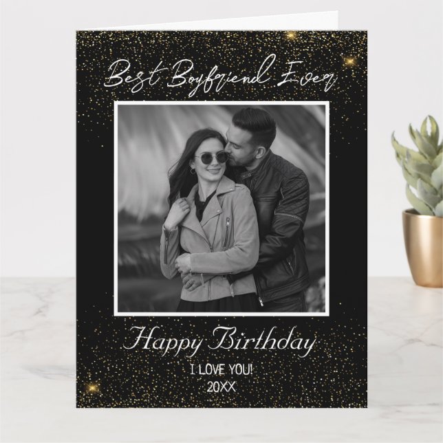 Custom Photo Happy Birthday Best Boyfrien Ever     Card (Small Plant)