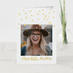 Custom Photo Happy Birthday Foil Card<br><div class="desc">This custom birthday foil card design features hexagon confetti with gold foil text "Happy 60th Birthday". You can change the number text and photo with your information. This real foil card will add a stylish touch to a milestone birthday party. More greeting cards and party supplies are available at my...</div>