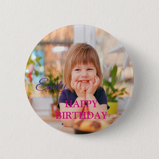 Custom Photo Happy Birthday Personalize Chocolate  2 Inch Round Button (Front)