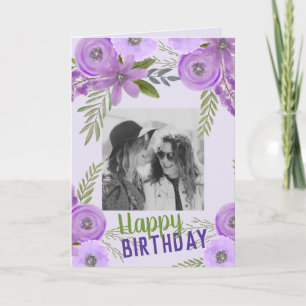 Custom Photo "Happy Birthday" Violet Lavender  Card