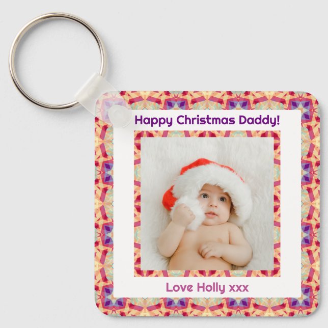 Custom Photo Happy Christmas Jolly Daddy Dad Papa Keychain (Front)