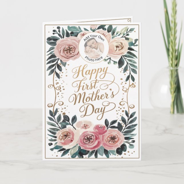 Custom Photo Happy First Mother’s Day Keepsake Card (Front)