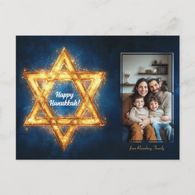 Custom photo Happy Hanukkah✡️, Star of David Postcard (Front)