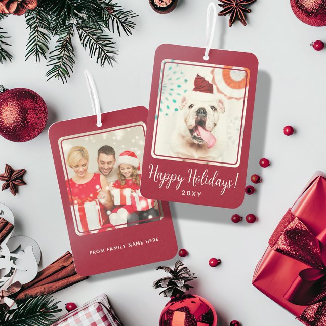 Custom Photo Happy Holidays Red Two Side Gift Air Freshener (Creator Uploaded)