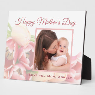 Custom Photo Happy Mother's Day Peach Floral Plaque