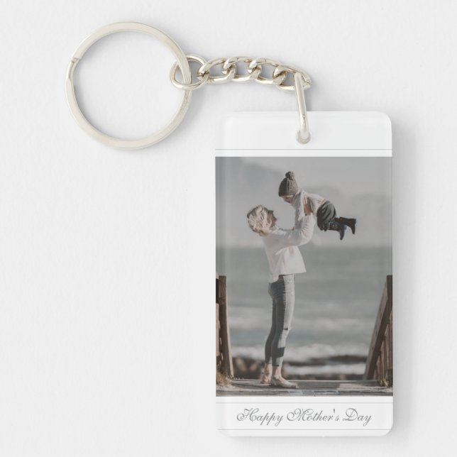 Custom photo Happy Mother's Day script baby Keychain (Front)