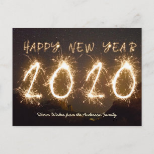 Custom Photo Happy New Year 2020 Firework Sparkler Postcard