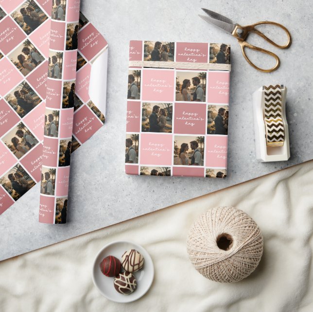 Custom Photo Happy Valentine's Day Pink Pattern Wrapping Paper (Crafts)
