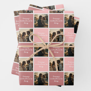 Custom Photo Happy Valentine's Day Pink Pattern Wrapping Paper Sheet