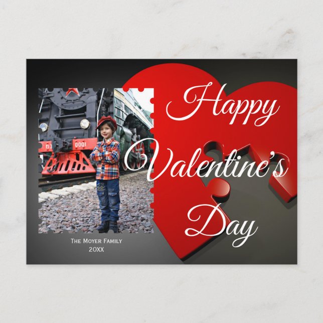 Custom Photo Happy Valentines Day Puzzle Holiday Postcard (Front)
