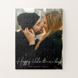 Custom Photo Happy Valentine's day Script Jigsaw Puzzle<br><div class="desc">Date night in? Personalize this puzzle with your photo and give it as a sweet gift. Put it together for a valentine's day activity.
Happy Valentine's day in a white overlay script. Customize the sign-off message with your names too.</div>