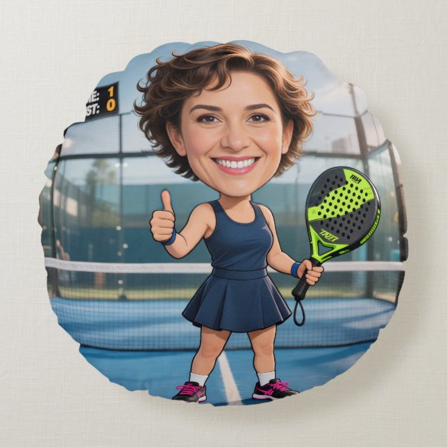 Custom Photo Head Padel/Pickleball Player Caricatu Round Pillow (Front)